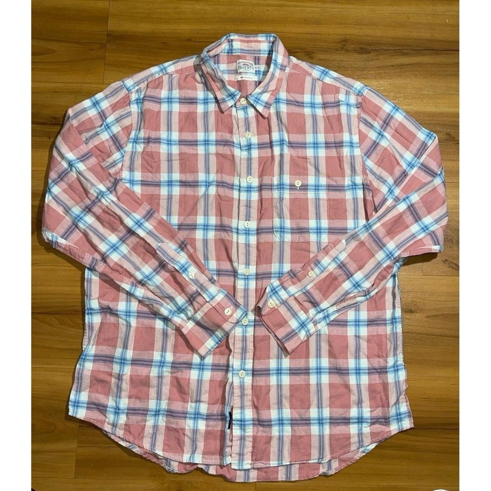 Mens Faherty Plaid Pocket Button Up Long Sleeve Casual Shirt